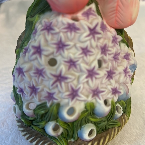 PartyLite Porcelain Tea-light Holder Floral Bouquet Basket Spring Flowers - Picture 7 of 12